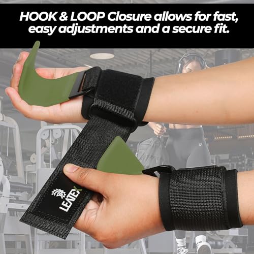 Weight Lifting Hooks (Pair) for Deadlifts, Pull Ups, Rows & Shrugs - Anti-Rip Nylon Strap Hand Grips with Thick Wrist Padding - Heavy Duty Wrist Straps for Weightlifting & Gym Workouts - color: Green Black