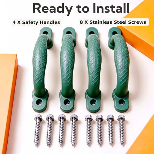 Non-Slip Playground Safety Handles, Green Playset Grips, 4 Pack | Heavy-Duty Playset Handles for Indoor & Outdoor Fits Treehouse, Playhouse, Climbing Frame. Screws Included - color: Green-4pack