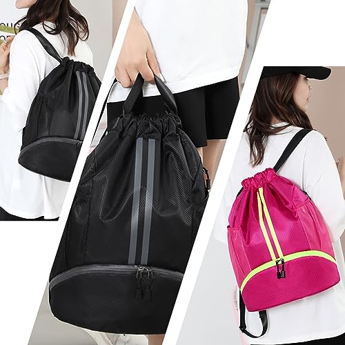 Valleycomfy Sports Drawstring Backpack - Water Resistant String Bag Grey | with Side Mesh Pockets Shoe Compartment Gym Backpack for Women & Men - color: A-grey