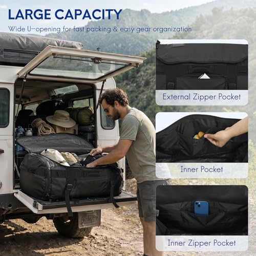 Haimont Heavy Duty Convertible Travel Duffel Backpack, Black, 90L | Shoe Compartment, Water-Resistant Tarpaulin, Wide U-Shaped Opening - color: Black, size: 90L