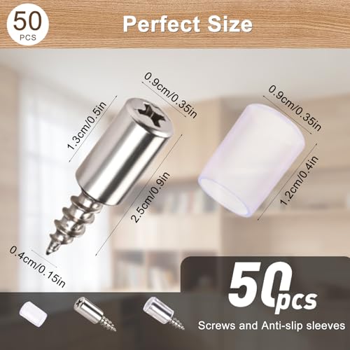50 Pcs Cabinet Shelf Support Pegs, Self-Tapping Screws & Non-Slip Sleeves | Sturdy Laminate Fixed Support Pins, Perfect for Cabinets, Bookcases, Wardrobes and Furniture Shelves