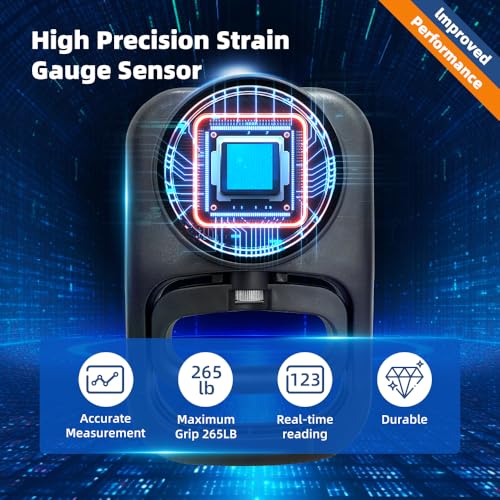 Grip Strength Tester Hand Gripper - Grip Strength Trainer Hand Dynamometer Handheld Meter LED Display Comfortable 265 Lbs / 120 Kgs Finger Strengthener for Sports Home School Gym Use - color: Black