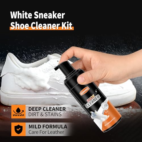 White Sneaker Shoe Cleaner Kit Tennis Shoe Cleaning Foam Brush Kit