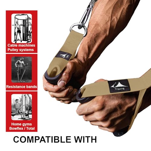 Heavy Duty Gym Exercise Handles Attachment for Cable Machine,Resistance Band,Pulley System Home Fitness Workout Equipment, with Elastic Rubber Grip and 2 Large Carabiners - color: Noble Khaki xw