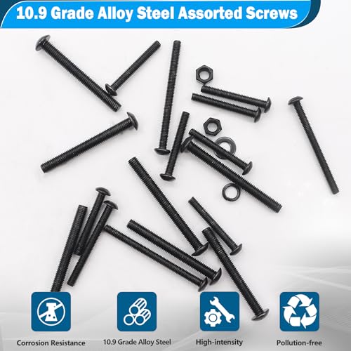 mxuteuk 420PCS M3 Screws,M3x30/35/40/45/50mm Button Head Socket Cap Screws Bolts Nuts Kit,10.9 Grade Alloy Steel M3 Bolts with Hex Wrench - size: 420PCS M3 x 30/35/40/45/50mm, style: Hex Socket Button Head