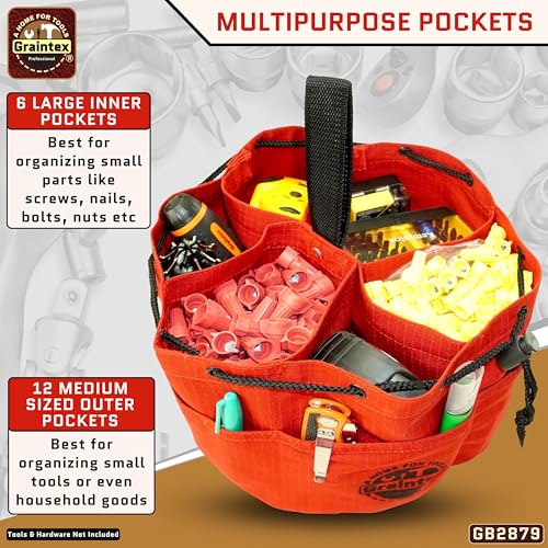 Graintex 18 Pockets Grab Bag Rip-stop Canvas Drawstring Closure, Small Part Organizer Pouch, Small Tools, Screws, Parts, Parachute Tool Bag for Efficient Storage - Red - color: Red