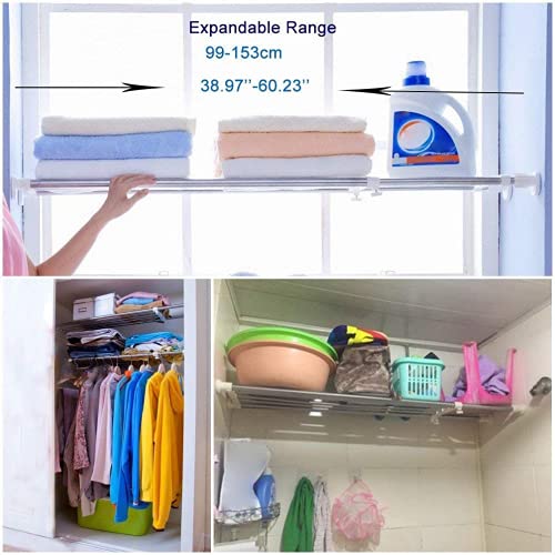 BAOYOUNI Tension Closet Shelf Heavy Duty Organizer Rack Stainless Steel Expandable Storage Shelves Rod Ivory, 39.76-60.04 Inch - size: (38.98-60.24) IN