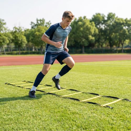 20ft Agility Ladder Training Ladder Speed | Speed Ladder for Soccer, 12 Adjustable Rungs, Durable, Carry Bag & Straps, Yellow, Footwork Training for Athletes - color: 1 Pack-Yellow