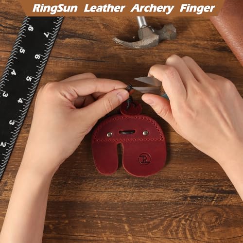 Leather Archery Finger Tabs,Handmade Archery Finger Guard for Shooting Practice Gear, Recurve Bow Fingers Tab - color: Red