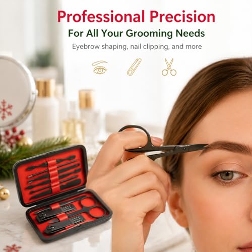 10-Pc Manicure Set, Stocking Stuffers for Men, Gift Ideal for Teen Boy | Precision Grooming Tools Tackle Fingernail, Toenail, and Cuticle Care, Christmas Choice for Boyfriend, Husband - color: Black