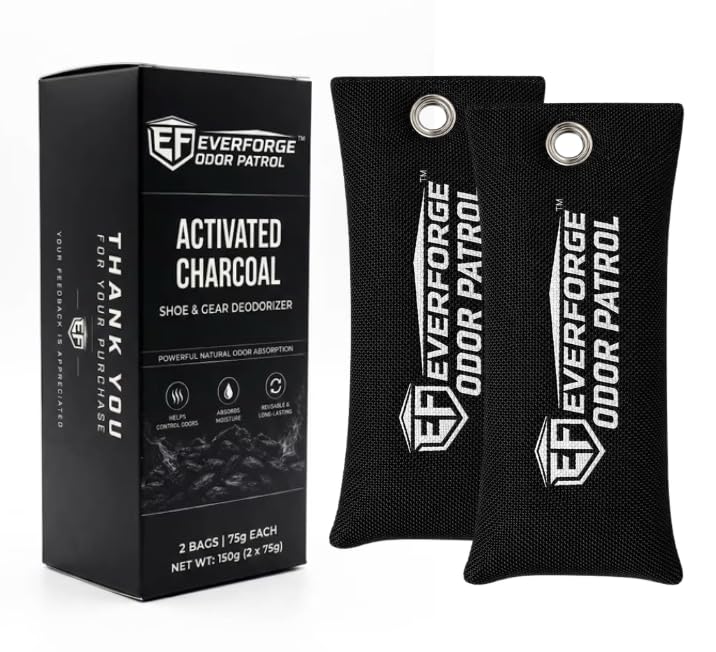 EverForge Odor Patrol Charcoal Deodorizer Bags, Natural Odor Absorber for Shoes & Sneakers, Gym Bags, Lockers, Sports Gear, & Cars, Activated Charcoal, 2-Pack, Unscented