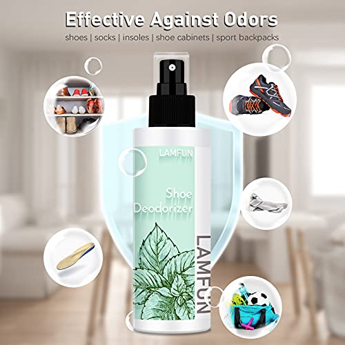 Shoe Odor Eliminator, Natural Shoe Deodorizer Spray for Stinky Sneakers or Smelly Feet, Foot Deodorant Fight All Odors, Peppermint, 150ml