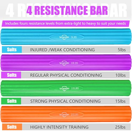 DICYWUDI Flex Therapy Bar and Grip Strength Trainers set, Physical Therapy & Resistance Bar for Golfers Elbow, Tendinitis, Wrist,Forearms Pain, Improve Grip Strength and Relieve Pain - color: Blue/Purple/Green/Orange
