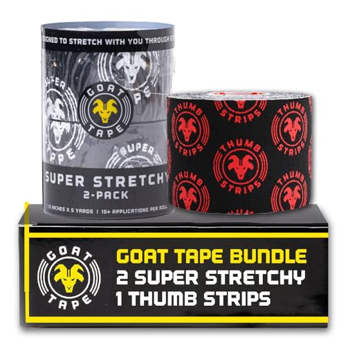 Goat Tape Black Super Stretchy Premium Thumb Tape and Pre Cut Black Athletic Tape for Fingers - Extra Sticky Elastic Athletic Thumb Tape for Weightlifting