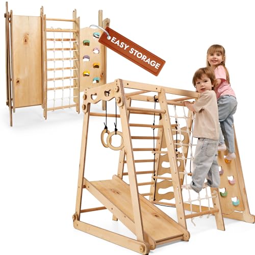 Goodevas Improves 9-in-1 Indoor Climbing Frame for Kids, Montessori Climbing Frame with Slide, Swing, Climbing Wall, Climbing Triangle - Playground for Nursery - size: Toddler Playground