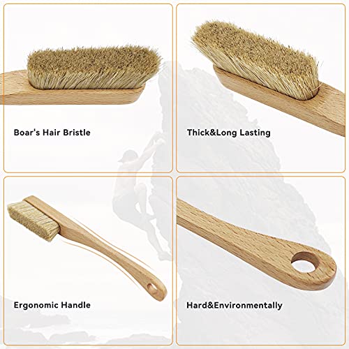 Premium Rock Climbing Brush with Thick Ultra Durable Boar's Hair Bristles, Bouldering Brush with Strong Handle, Climbing Gift for Rock Climbers (CJ-CB2008A+CJ-CB2045B(2 Pcs)