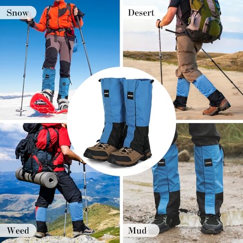 Waterproof Adjustable Hiking Gaiters for Men and Women, Snow Boots-Gaiters for Hiking in Hunting Sand Mud Mountain Climbing Snowshoeing - color: Light Blue