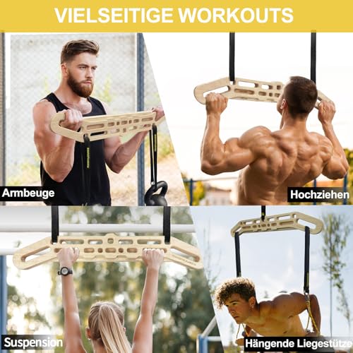POWER GUIDANCE Wooden Hangboard Portable Rock Climbing Hangboard with Suspension Training Function, Enhance Finger Grip Strength, Indoor and Outdoor Use - size: set