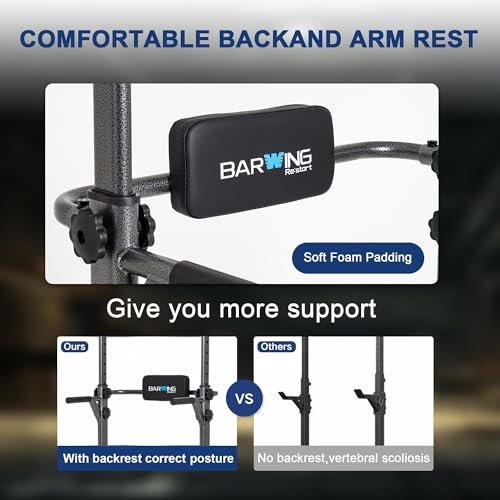 BARWING Pull Up Bar Station, Power Tower, Dip Station with 3D Backrest, Multi-Function Strength Training Stand Rack, Adjustable Height Dip Bar for Home Gym Workout Stand Fitness Exercise Equipment - color: Dark grey