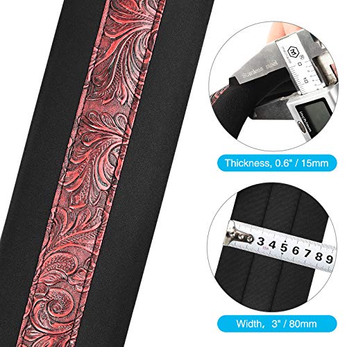 LEKATO Bass Guitar Strap - 3" Wide, Padded, Adjustable 45" to 55", With Pick Holder & 2 Safety Strap Locks - color: Red, size: Regular(45"-55")