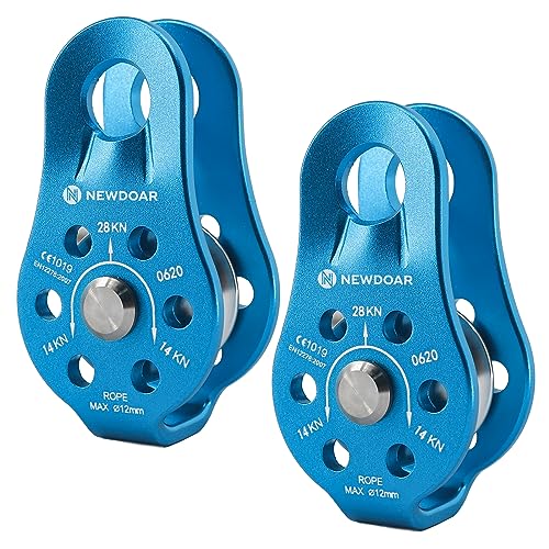 Fixed Plate Micro Pulley,28KN CE Certified General Purpose Small Aluminum Rope Pulleys for Climbing/Aloft Work/Rappelling/Rescue Etc - color: Pack of 2(28KN Pulley Blue