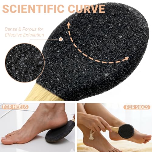 Curved Pumice Stone Foot File 2-Pack with Bamboo Handle | 82mm Contoured Surface for Heels & Toes | Callus Remover for Dry, Cracked Heels & Rough Skin