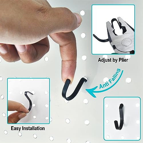 Pegboard J Hooks Black 80pcs Peg Board Metal Tool Hangers for Garage Craft | 1/4" Pegboard Accessories, Stainless Steel Hooks with A Small Plier, Adjustable J Hook for Slot Panels, Wire Shelves, Racks - style: 80pcs Black J Hooks
