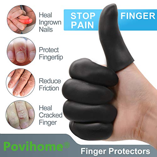 Povihome Finger Cots Protectors - Moisturizing Thumb and Finger Covers - Thickend Version - Elastic Cracked Silicone Finger Sleeves to Protect Cracked, Peel Finger and Other Finger Pain (Black, 10PCS) - color: Black, size: Medium (10PCS)