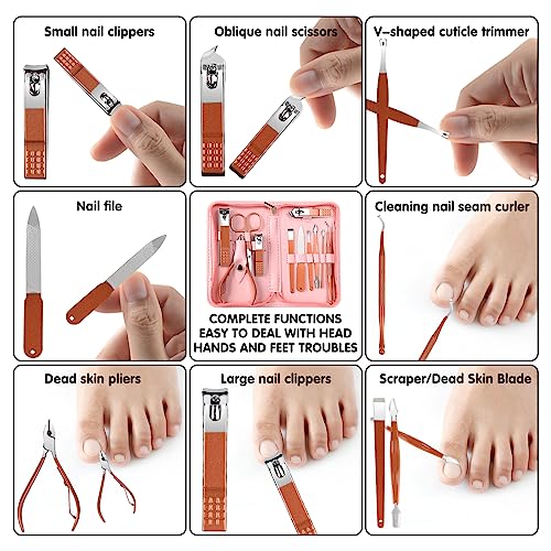 Nail Kit, Manicure Kit, Nail Care Kit for Women, Manicure Pedicure Set, Nail Clippers Toenail Clippers Kit, Professional Manicure Kit Pedicure Kit, Pink Travel Case, Set of 12. - color: Pink