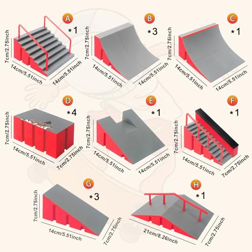 CS COSDDI Finger Skateboard Park Kits,14 in 1 Skateboard Finger Toys with 8 Finger Skateboards & 14 Skatepark Deck Ramp,Finger Bike for Boys or Girls Gift,Mini Finger Skateboards Ramp Accessories Set | Build custom skatepark layouts with 14 modular ramps,