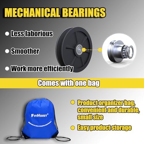 Block and Tackle 2200 LBS Breaking Strength Heavy Duty Pulley, 50 Ft 3/8" Rope Pulley, 5:1 Lifting Power Pulley System, Pulley Hoist for Animal Husbandry, Warehouses, Constructions(Black) - color: BLACK