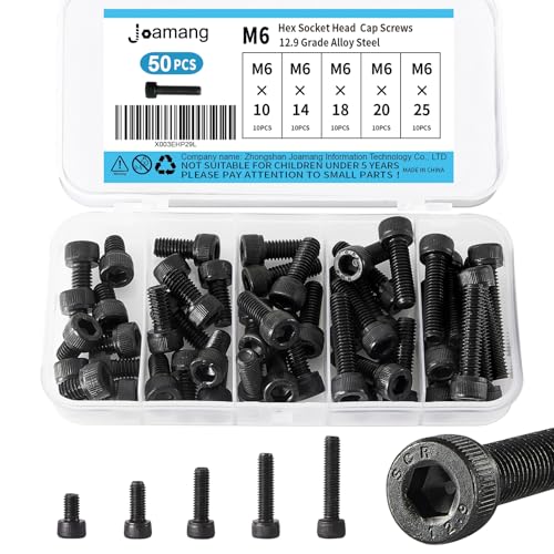 M6 x 10mm 14mm 18mm 20mm 25mm Hex Socket Head Cap Screws Bolts, 12.9 Grade Alloy Steel, Black Oxide Finish, Metric Allen Drive, Fully Threaded, Assortment Kit 50Pcs - size: Socket M6x10-25 mm