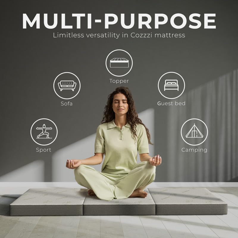 Cozzzi Folding Mattress - Twin Size Trifold Foam Mattress Topper with Removable Cover - Lightweight and Portable Sleeping Mat - Compact and Easy to Storage 75" x 31" x 4” (Grey) - size: Cot (75in x 31in x 4in), style: Gray
