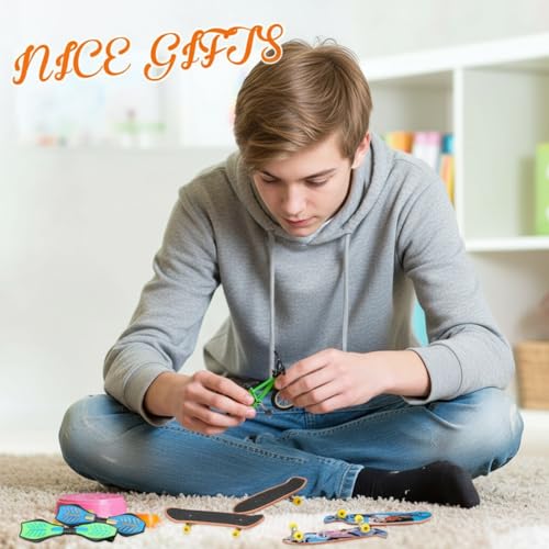 Skylety 31 Pieces Mini Finger Toys Set for Boy Girl Includes 6 Finger Skateboards, 4 Bikes, 2 Mini Scooters 4 Swing Board 8 Matched Wheels 7 Tool Accessories Educational Toy Party Favor(Fun) - style: Fun