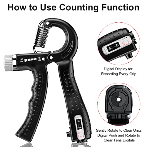 KDG Hand Grip Strengthener 2 Pack Adjustable Resistance 10-130 lbs Forearm Exerciser，Grip Strength Trainer for Muscle Building and Injury Recovery for Athletes - color: Black