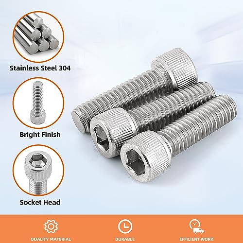 M4-0.7 x 30mm Socket Head Cap Screws Bolts, Allen Socket Drive, Stainless Steel 18-8 (304), Full Thread, Bright Finish, Machine Thread, 50 PCS - size: M4 x 30mm