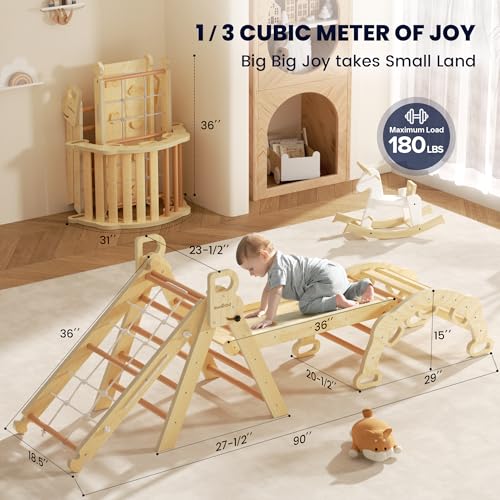 BlueWood 2025 8-in-1 Pikler Triangle Climbing Set Toddler Toys Indoor Baby Jungle Gym Climber Playground for Kids - Mauve Pink - color: Mauve Pink