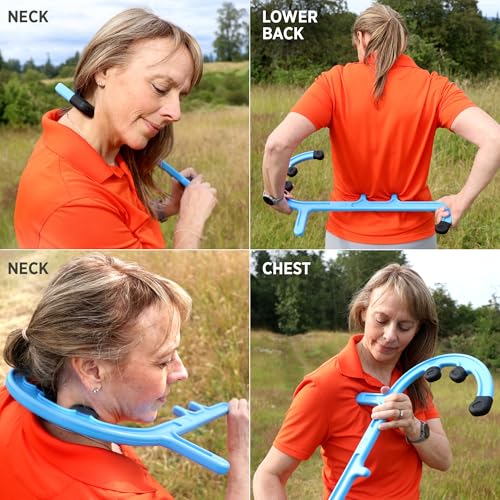 Tiger Tail Tiger Cane Back & Neck Massager – Trigger Point Deep Tissue Acupressure Therapy Cane Massage Hook with 7 Gription Knobs, 2-Piece Massage Tool for Muscle Knot & Shoulder Pain Relief, Orange - color: Orange