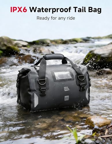 KEMIMOTO Waterproof Motorcycle Dry Bag – Duffle Tail Bag Soft Luggage, 25L/40L/65L Large Capacity with 4 Quick-Release Straps, Dustproof for Touring, Adventure, Motorcycling & Camping Grey - size: 25L