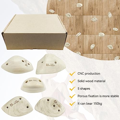 TWO STONES Wooden Rock Climbing Holds for Adults | Wood Rock Wall Climbing Holds for Gyms | Variety Screw On Climbing Hand Holds Set with Mounting Hardware