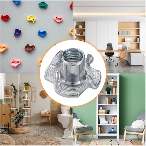 HARFINGTON M6x10mm T-Nuts 4 Pronged Tee Nut 0.69" x 0.39" Fully Thread Carbon Steel Inserts for Wood, Rock Climbing Holds, Cabinetry, Furniture 100pcs - size: M6x10mm, 17.5mm