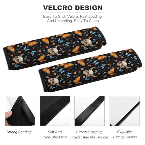 2PCS Halloween Moth Butterfly Horror Skeleton Skull Seat Belt Shoulder Pad Soft Padded Harness Pads Strap for Adults and Children, All Vehicles, Anti-Slip Pad - color: Pattern 991