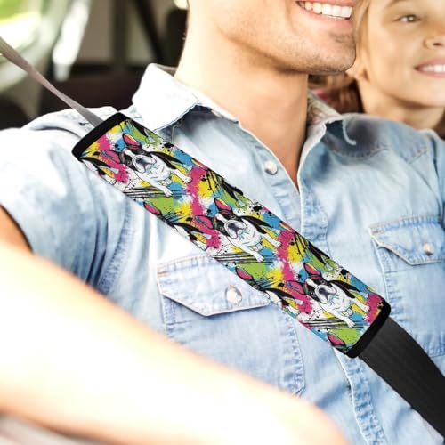 2 Pack Universal Fit Car Seat Belt Pad for Adult Use, All Vehicles, Colorful Boston Terrier Seat Belt Covers Cushion, Anti-Slip Pad - color: Pattern 1205