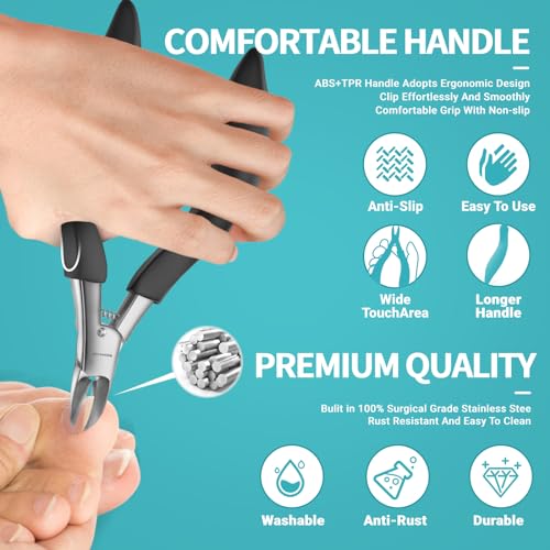 Toenail Clippers for Ingrown & Thick Toenails - Idea Stocking Stuffers Gift for Men & Dad, Heavy Duty Toe Nail Clippers with Sharp Blades & Long Handle, Professional Pedicure Tool Easy Deep in Nails - style: Ingrown Nail Clipper - Black
