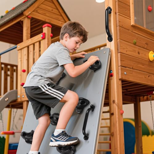 18PCS Climbing Holds for Kids,Large Climbing Holds for Play Set, Rock Wall Climbing Kit with Hardware for Indoor and Outdoor Climbing, Swingset - Adult Rock Wall Holds with Mounting Hardware (Black) - style: 24pcs Climbing Holds & 4 Handles