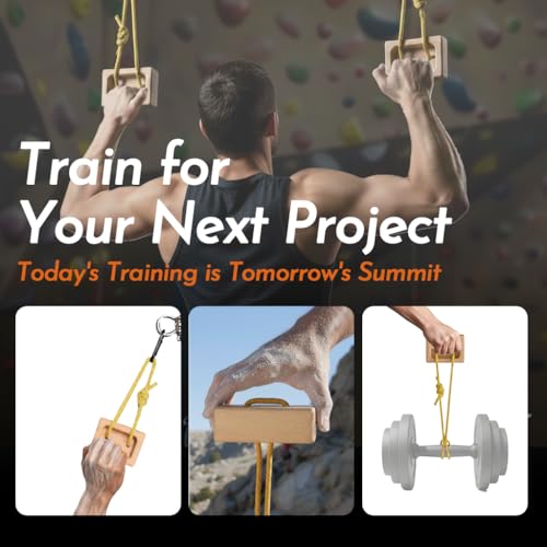 Portable Beech Wood Fingerboard Climbing Hangboard Set – Dual-Pocket Grip Blocks for Finger & Forearm Strength Training – Adjustable Rope and Metal Clips Included - color: 2*Grip Blocks