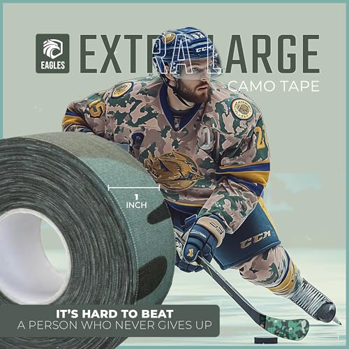 EAGLES Camo Tape Hockey Tape Multipurpose Cloth Tape Roll for Lacrosse Baseball & Softball Bats, Rackets, Pullup Bars, Handle Gardening Tools, Over Grip - Non-Reflective Camouflage Wrap - color: Camo