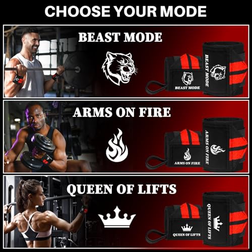 TECEUM Elastic Cotton Weightlifting Wrist Wraps with Thumb Loops, 1 Pair - color: Black and Red, style: 12" – Beast Mode