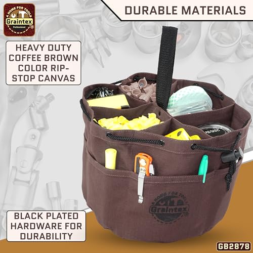 Graintex 18 Pockets Grab Bag Rip-stop Canvas Drawstring Closure, Small Part Organizer Pouch, Small Tools, Screws, Parts, Parachute Tool Bag for Efficient Storage - Coffee Brown - color: Coffee Brown
