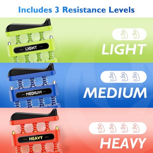 FitBeast Finger Strengthener, Finger Exerciser, Hand Exerciser for Improve Dexterity and Strength in Fingers, Hands, Forearms–Grip Strength Trainer for Musicians, Climbers - color: 3 Piece Set -Green Blue Red